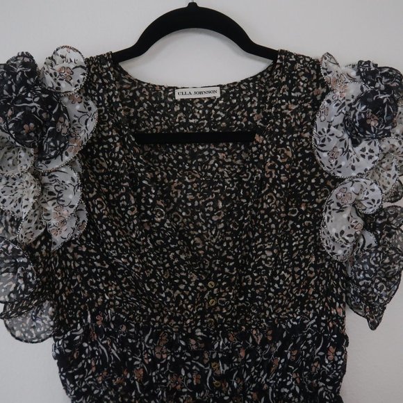Ulla Johnson Ivy Silk Ruffle Sleeve Floral V-Neck Mini Dress - Picture 6 of 11